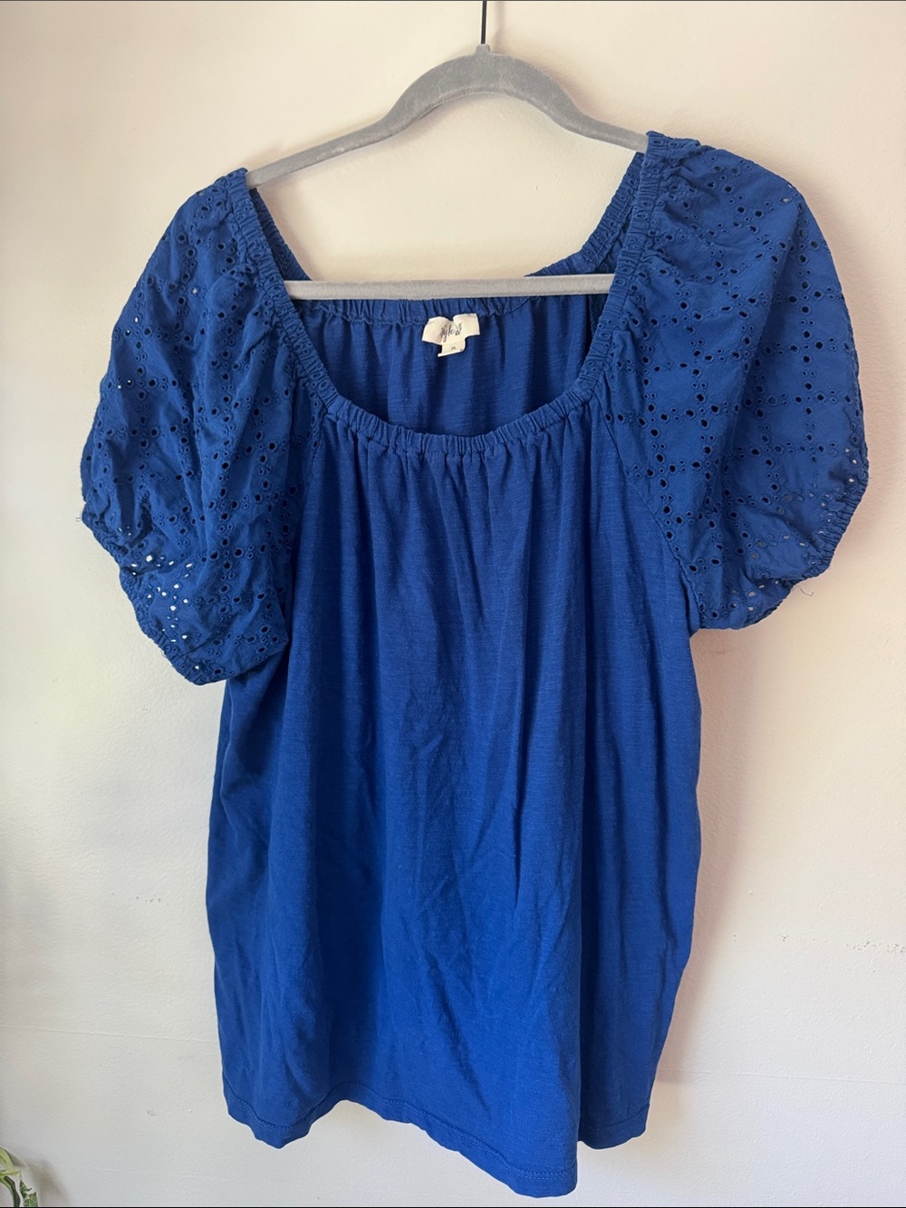 Style & Co. Royal Blue Puff-Sleeve Eyelet Tunic Top